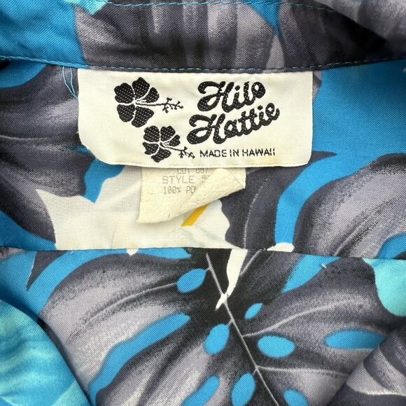 Hilo Hattie VTG Mens L Blue Floral Hawaiian Short Sleeve Shirt Aloha - Picture 4 of 6